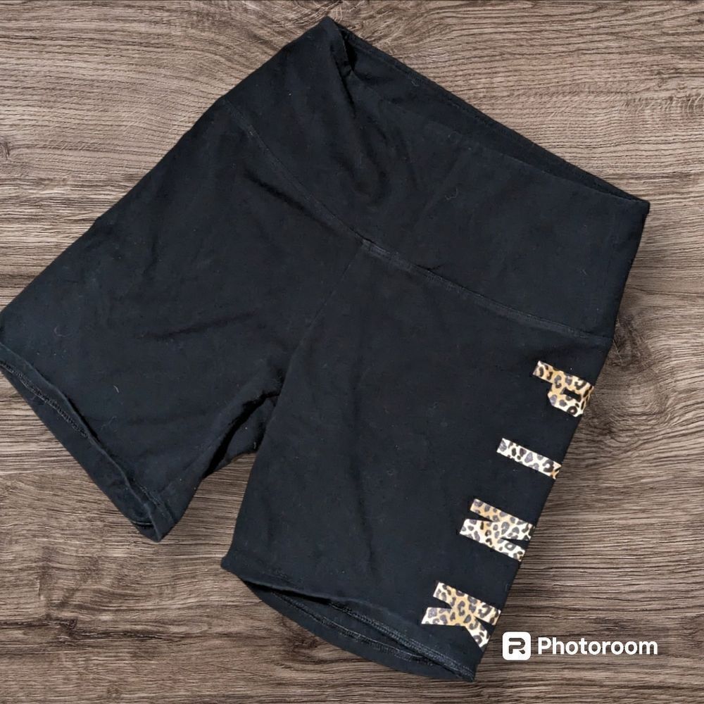 PINK Victoria's Secret Black Animal Print Yoga Bike Shorts